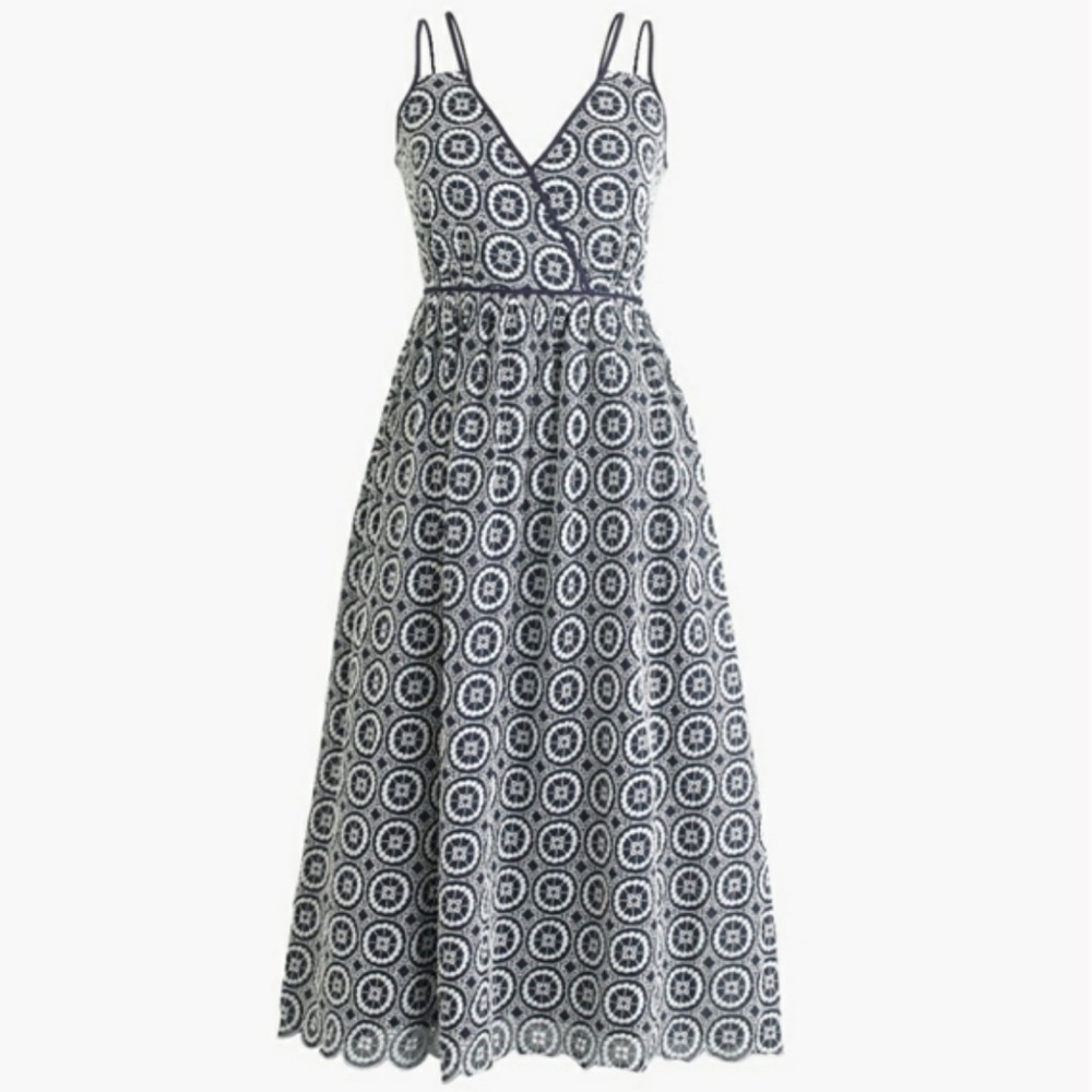 J.Crew Navy Double-strap Midi Eyelet Sundress sz10